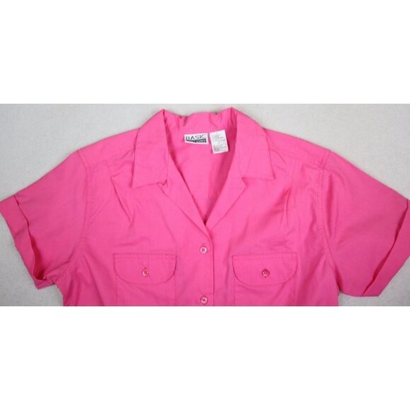 WOMEN'S PINK SHORT SLEEVE BUTTON-UP TOP - POCKETES - BASIC EDITIONS - SIZE S - Picture 3 of 7